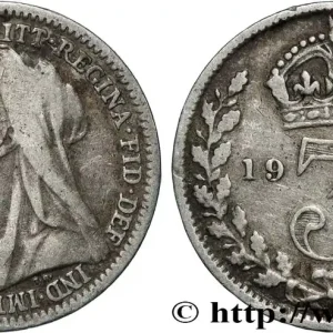 Réduction ROYAUME-UNI 3 Pence Victoria buste au voile 1900 fwo_852421 Monde