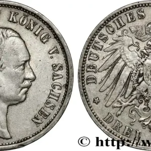 ALLEMAGNE - SAXE 3 Mark Frédéric Auguste 1912 Dresde fwo_851802 Monde Garantie Incluse