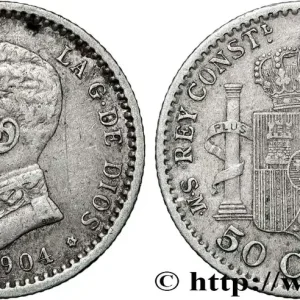 ESPAGNE 50 Centimos Alphonse XIII S.M.-.V. 1904 Madrid fwo_841775 Monde Expédition Rapide