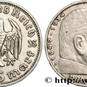 ALLEMAGNE 5 Reichsmark Aigle / Maréchal Paul von Hindenburg 1935 Munich fwo_415254 Monde Commande En Gros