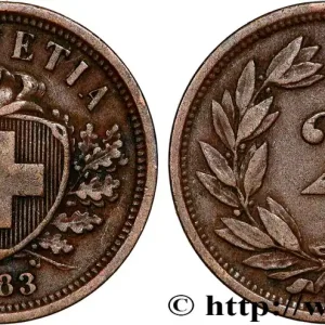 SUISSE 2 Centimes (Rappen) croix suisse 1883 Berne - B fwo_815957 Monde Garantie Incluse