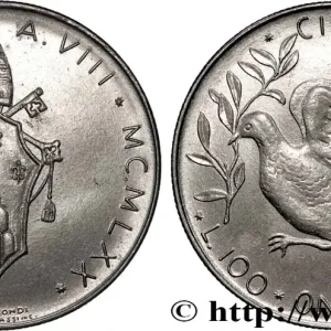 VATICAN ET ÉTATS PONTIFICAUX 100 Lire armes / colombe de la paix an VIII du pontificat de Paul VI 1970 Rome fwo_824729 Monde Acheter Direct