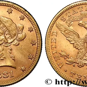 Expédition Rapide OR, PALLADIUM ET PLATINE INVESTISSEMENT 10 Dollars or "Liberty" 1881 Philadelphie fwo_854365 Monde