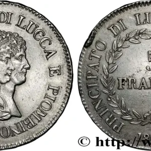 ITALIE - PRINCIPAUTÉ DE LUCQUES ET PIOMBINO - FÉLIX BACCIOCHI et ÉLISA BONAPARTE 5 Franchi - Moyens bustes 1805 Florence fwo_852604 Monde Bon Marché