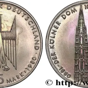 Achat Immédiat ALLEMAGNE 5 Mark 100e anniversaire de la Cathédrale de Cologne 1980 Stuttgart fwo_822924 Monde