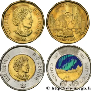 CANADA Lot de 2 monnaies de 1 & 2 dollars 150 ans du Canada 2017 fwo_828507 Monde Bon Marché