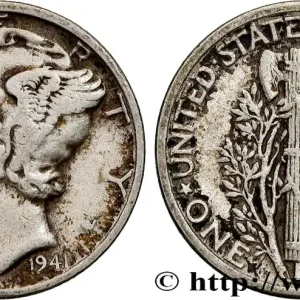 Original ÉTATS-UNIS D'AMÉRIQUE 1 Dime Mercury 1941 Philadelphie fwo_834363 Monde