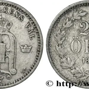 Authentique SUÈDE 25 Ore monogramme d’Oscar II de Suède et de Norvège, type à petit “25” 1874 fwo_846359 Monde