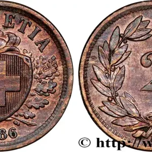 SUISSE 2 Centimes (Rappen) croix suisse 1886 Berne - B fwo_815961 Monde Original