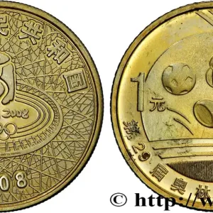 Édition Limitée CHINE 1 Yuan J.O. Beijing 2008 : logo / mascotte jouant au football 2008 Shenyang fwo_819324 Monde