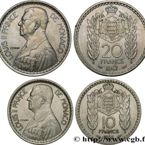 Remise MONACO Lot 10 et 20 Francs prince Louis II 1946-1947 Paris fwo_845377 Monde