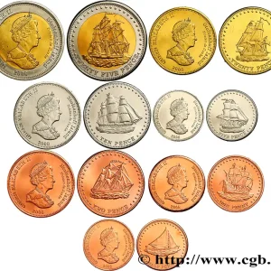 ÎLE STOLTENHOFF Lot de 7 monnaies 1/2, 1, 2, 5, 10, 20 et 25 Pence 2008 fwo_845919 Monde Fait Main