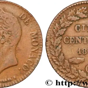 Dernière Chance MONACO 5 Centimes Honoré V petite tête en cuivre rouge 1837 Monaco fwo_857014 Monde