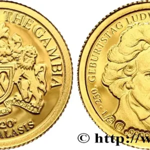 Original GAMBIE 200 Dalasis Proof 250e anniversaire de la naissance de Ludwig Von Beethoven 2020 fwo_860372 Monde