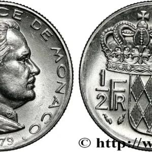 Haute Qualité MONACO 1/2 Franc Rainier III / écu couronné 1979 Paris fwo_585967 Monde