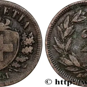 SUISSE 2 Centimes (Rappen) croix suisse 1851 Paris fwo_815806 Monde Prix Choc