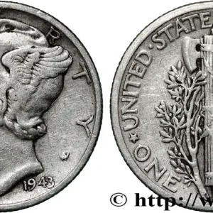 Authentique ÉTATS-UNIS D'AMÉRIQUE 1 Dime Mercury 1943 Philadelphie fwo_827523 Monde