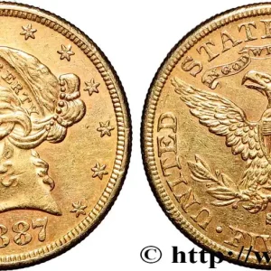 OR, PALLADIUM ET PLATINE INVESTISSEMENT 5 Dollars "Liberty" 1887 San Francisco fwo_860011 Monde Offre Exclusive