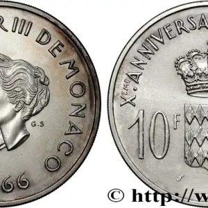 Top Qualité MONACO 10 Francs argent, dixième anniversaire du mariage 1966 Paris fwo_861598 Monde