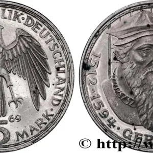 ALLEMAGNE 5 Mark Gerhard Mercator Proof 1969 Stuttgart fwo_822887 Monde Bon Plan