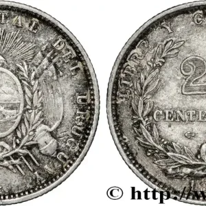 Haute Qualité URUGUAY 20 Centesimos 1877 Paris fwo_846088 Monde