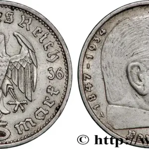 Achetez Aujourd’hui ALLEMAGNE 5 Reichsmark Maréchal Paul von Hindenburg 1936 Berlin fwo_862462 Monde