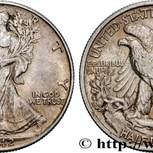 Authentique ÉTATS-UNIS D'AMÉRIQUE 1/2 Dollar Walking Liberty 1942 Philadelphie fwo_862612 Monde