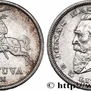 Offre Limitée LITUANIE 5 Litai chevalier Vitis / Dr Jonas Basanavicius 1936 fwo_749310 Monde