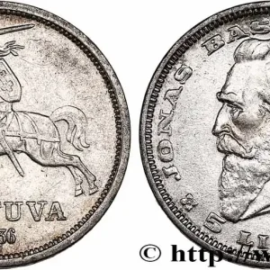 LITUANIE 5 Litai chevalier Vitis / Dr Jonas Basanavicius 1936 fwo_749311 Monde Offre Spéciale