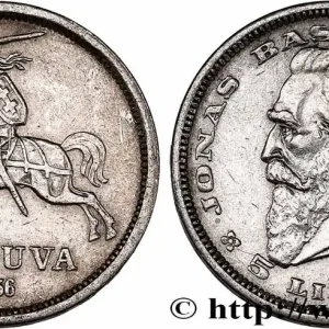 Nouveauté LITUANIE 5 Litai chevalier Vitis / Dr Jonas Basanavicius 1936 fwo_749323 Monde