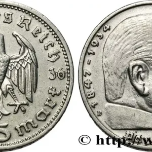 ALLEMAGNE 5 Reichsmark Maréchal Paul von Hindenburg 1936 Munich fwo_642970 Monde Exclusif