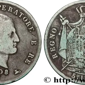 ITALIE - ROYAUME D'ITALIE - NAPOLÉON Ier 5 Lire 1808 Milan fwo_852587 Monde Réduction