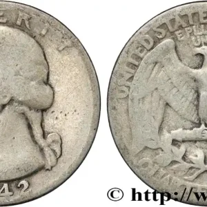 ÉTATS-UNIS D'AMÉRIQUE 1/4 Dollar Georges Washington 1942 Philadelphie fwo_854566 Monde Meilleure Vente