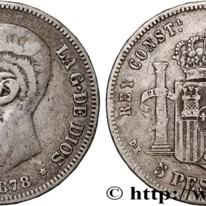 ESPAGNE 5 Pesetas Alphonse XII 1878 Madrid fwo_864413 Monde Réduction