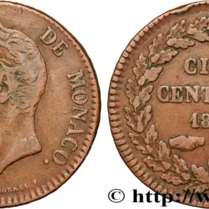 MONACO 5 Centimes Honoré V petite tête en cuivre rouge 1837 Monaco fwo_857010 Monde Commande En Gros