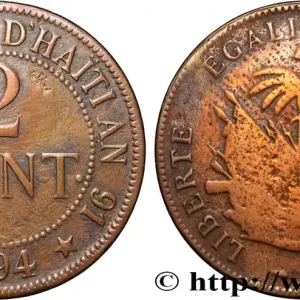 HAÏTI 2 Centimes emblème 1894 Paris fwo_859112 Monde Retour Gratuit