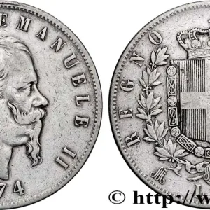 ITALIE 5 Lire Victor Emmanuel II 1874 Milan fwo_859382 Monde Solde
