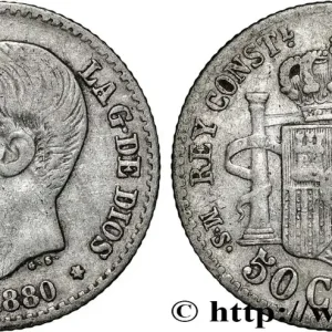 ESPAGNE 50 Centimos Alphonse XII 1880 Madrid fwo_862094 Monde Offre Exclusive
