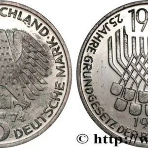 ALLEMAGNE 5 Mark Proof 25e anniversaire de la République Fédérale 1974 Stuttgart fwo_822985 Monde Nouvelle Collection