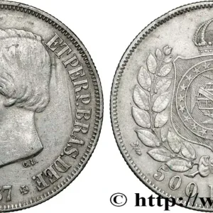BRÉSIL 500 Reis Empereur Pierre II 1867 fwo_846464 Monde Marque