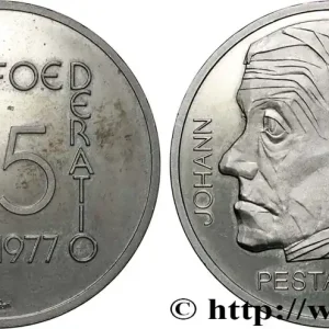 Satisfait Ou Remboursé SUISSE 5 Francs Proof 150e anniversaire de la mort Johann Heinrich Pestalozzi 1977 Berne - B fwo_854508 Monde