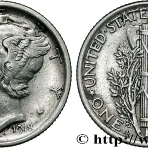 ÉTATS-UNIS D'AMÉRIQUE 1 Dime Mercury 1918 Denver fwo_861225 Monde Garantie Incluse