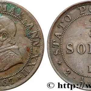 VATICAN ET ÉTATS PONTIFICAUX 1/2 Soldo (2 1/2 centesimi) Pie IX an XXII 1867 Rome fwo_868704 Monde Réduction