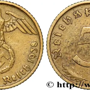 Achetez Aujourd’hui ALLEMAGNE 5 Reichspfennig aigle surmontant une swastika 1938 Berlin fwo_854442 Monde