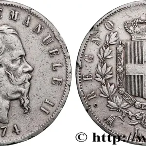 ITALIE 5 Lire Victor Emmanuel II 1874 Milan fwo_859384 Monde Bon Plan