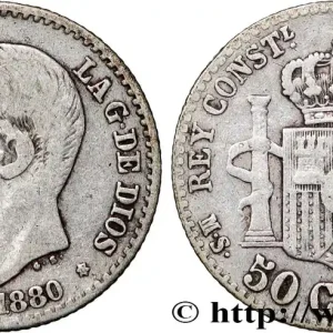 Livraison Mondiale ESPAGNE 50 Centimos Alphonse XII 1880 Madrid fwo_862093 Monde