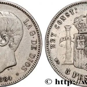 ESPAGNE 5 Pesetas Alphonse XII 1884 Madrid fwo_870651 Monde Haute Qualité