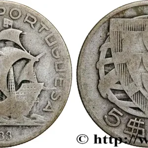 PORTUGAL 5 Escudos emblème 1933 fwo_870816 Monde Commander Maintenant