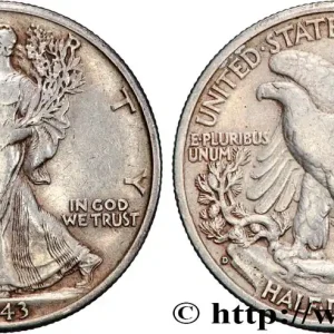Haute Qualité ÉTATS-UNIS D'AMÉRIQUE 1/2 Dollar Walking Liberty 1943 Denver fwo_870837 Monde