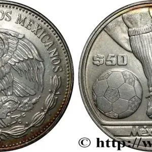 Livraison Mondiale MEXIQUE 50 Pesos Coupe du Monde de football 1985 fwo_852210 Monde